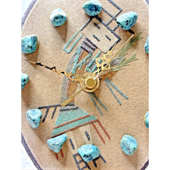 Vintage Southwestern Turquoise Stone Clock – Sand Art Design, Handcrafted DNW - Picture 2 of 4
